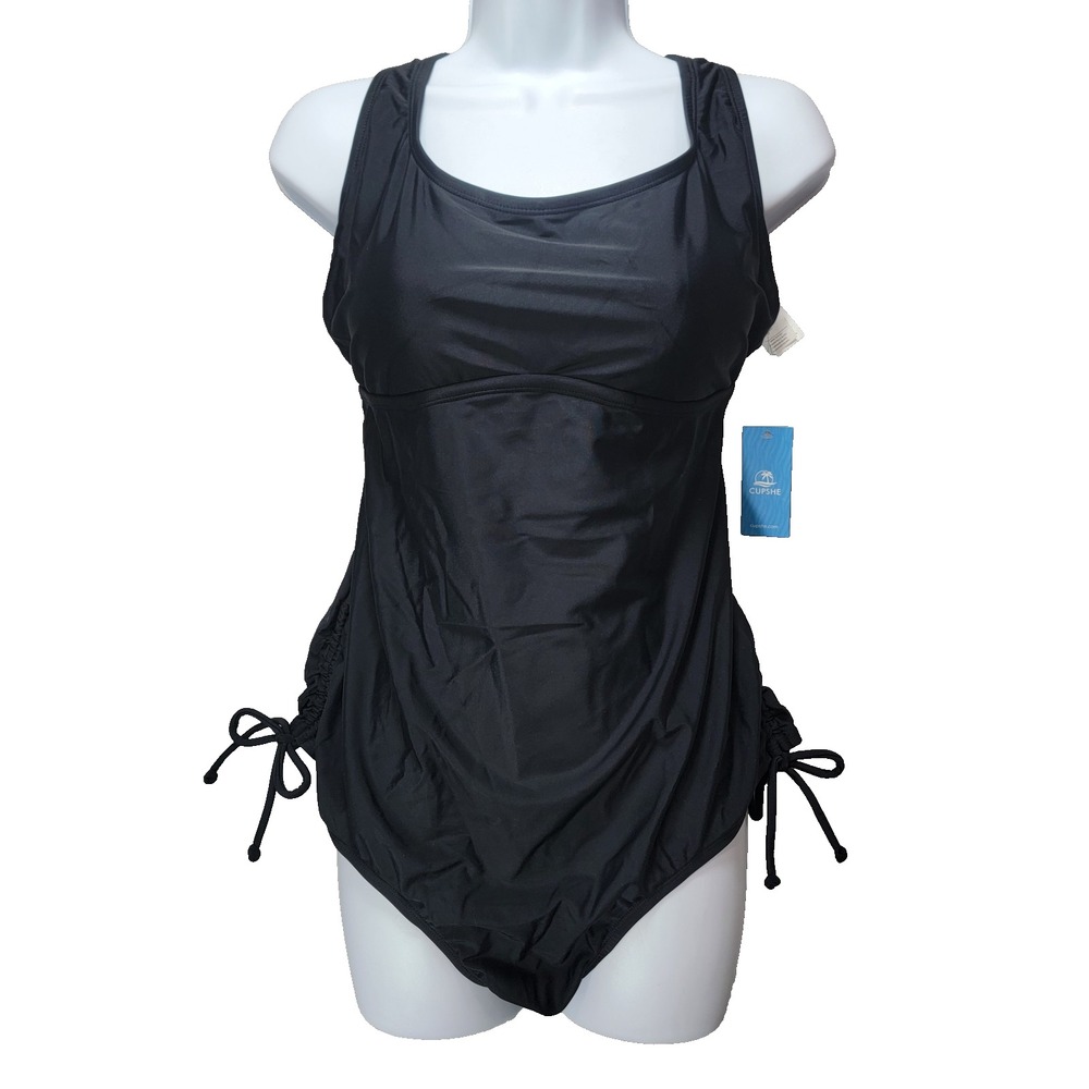 New Cupshe One Piece Swimsuit‎ Womens XL  Cutout Back Ruched Side Bow Tie Modest